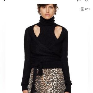 Ganni Black alpaca cut out wrap sweater